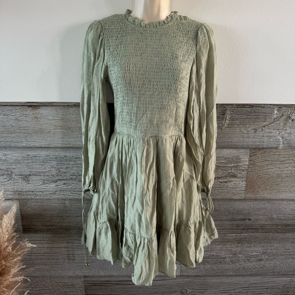 Indikah by Angel Biba long balloon sleeve smocked bodice dress size medium NWT